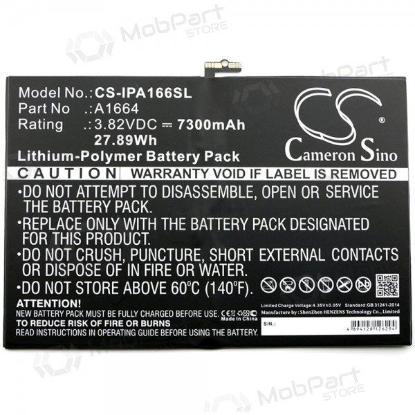 Apple iPad A1664 Pro 9.7 / iPad A1673 Pro 9.7 / iPad A1675 Pro 9.7 / iPad A1674 Pro 9.7 bateria / acumulador (7306mAh) Apple iPad A1664 Pro 9.7 / iPad A1673 Pro 9.7 / iPad A1675 Pro 9.7 / iPad A1674 Pro 9.7 bateria / acumulador (7306mAh)