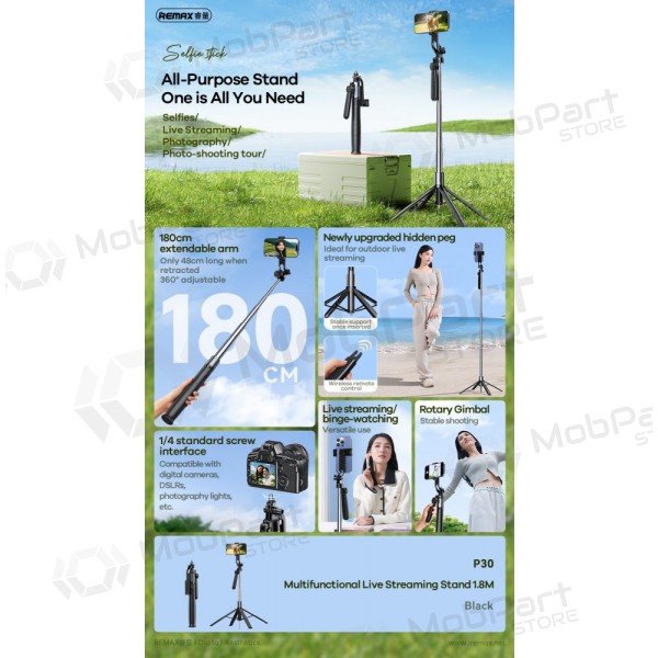 Bastão de selfie Remax P30 1.8m preto