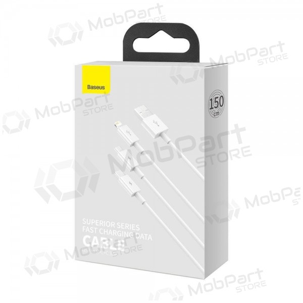 Cabo Baseus Superior USB - microUSB+Lightning+Type-C 3.5A 1.5m (branco) CAMLTYS-02 Cabo Baseus Superior USB - microUSB+Lightning+Type-C 3.5A 1.5m (branco) CAMLTYS-02
