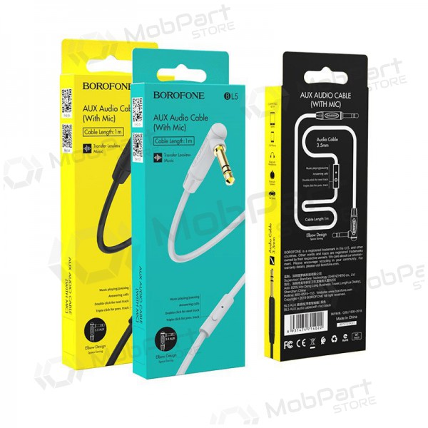 Audio adaptador 3,5mm į 3,5mm Borofone BL5 AUX (cinza) Audio adaptador 3,5mm į 3,5mm Borofone BL5 AUX (cinza)