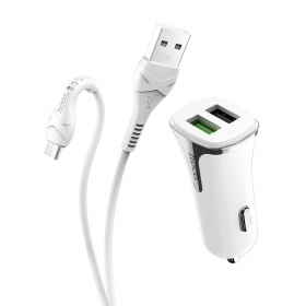 Carregador automobilinis Hoco Z31 Quick Charge 3.0 (3.4A) x 2 USB + microUSB (branco)