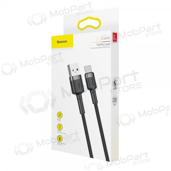 Cabo Baseus Cafule PD Type-C - Type-C 3.0A 60W (cinza-preto) 1.0m CATKLF-GG1 Cabo Baseus Cafule PD Type-C - Type-C 3.0A 60W (cinza-preto) 1.0m CATKLF-GG1