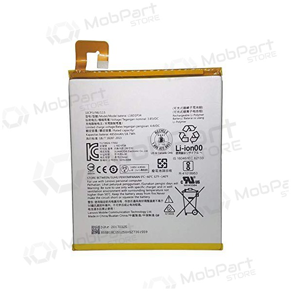 Lenovo Tab 4 8 TB-8504 / TAB4 8 Plus (L16D1P34) bateria / acumulador (4850mAh) Lenovo Tab 4 8 TB-8504 / TAB4 8 Plus (L16D1P34) bateria / acumulador (4850mAh)