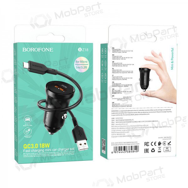 Carregador automobilinis Borofone BZ18 Quick Charge 3.0 18W + MicroUSB (preto)