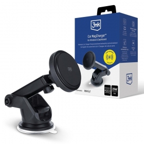 Suporte de telefone para carro com carregamento sem fios 3MK Car MagCharger 15 W no painel de bordo.