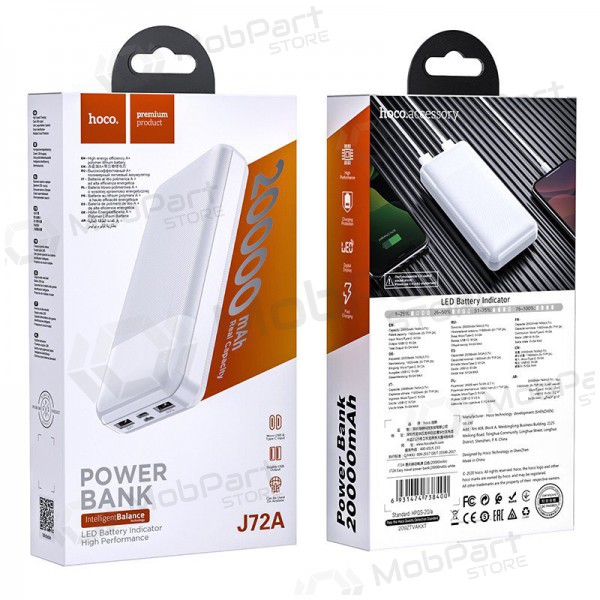 Bateria externa Power Bank Hoco J72A 20000mAh branco Bateria externa Power Bank Hoco J72A 20000mAh branco