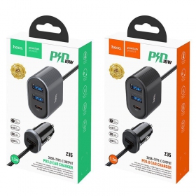 Carregador de carro HOCO Z35 Quick Charge 18W (2xUSB 1xType-C 3A) (preto)