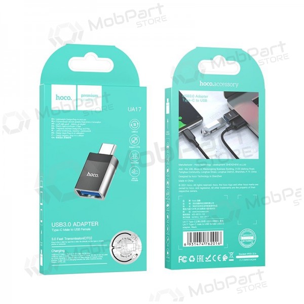 Adaptador USB-C Hoco UA17 USB-C para USB-A preto