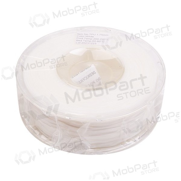 3D spausdinimo plastikas TPU, 1.75mm, 1kg, branco 3D spausdinimo plastikas TPU, 1.75mm, 1kg, branco