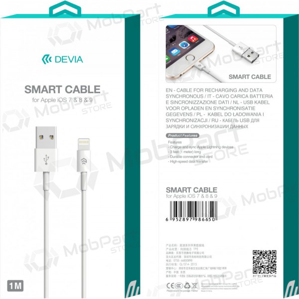 USB cabo Devia Smart Lightning 2.0m (branco)
