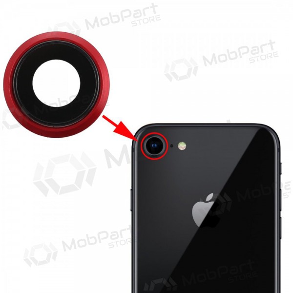 Apple iPhone 8 / SE 2020 / SE 2022 lente vidro da câmera (vermelho) (com moldura) Apple iPhone 8 / SE 2020 / SE 2022 lente vidro da câmera (vermelho) (com moldura)