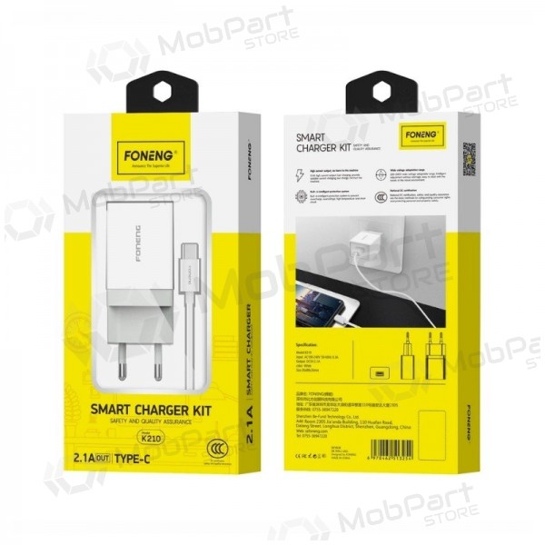 Carregador de telefone Foneng K210 10 W USB-A USB-C branco.
