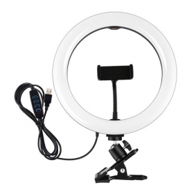 LED žiedinė lâmpada 26cm, su telefono laikikliu e spaustuku, USB