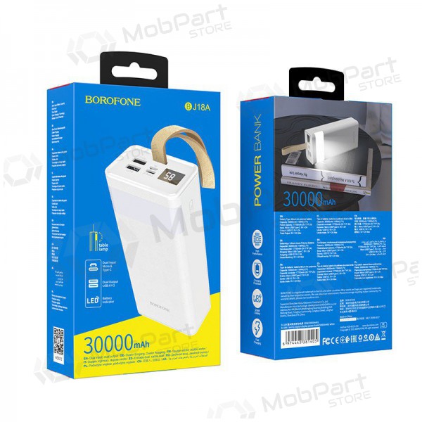 Bateria externa Power Bank Borofone BJ18A 2xUSB 2A 30000mAh branco Bateria externa Power Bank Borofone BJ18A 2xUSB 2A 30000mAh branco