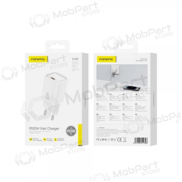 Carregador de telefone Foneng EU69 20 W USB-C branco