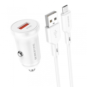 Carregador automobilinis Borofone BZ18 Quick Charge 3.0 18W + MicroUSB (branco)