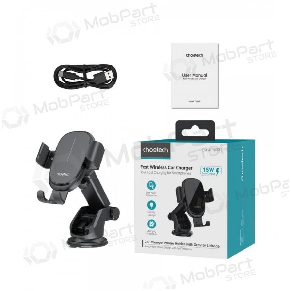 Automobilinis laikiklis-carregador Choetech T203-F 15W Gravity Car Charger Holder preto