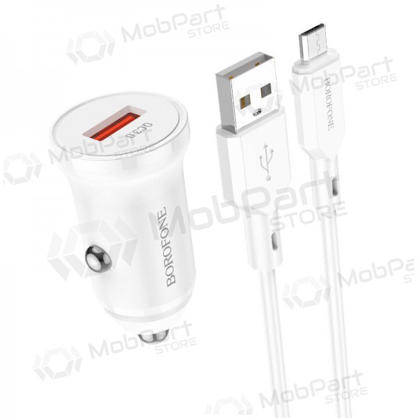 Carregador automobilinis Borofone BZ18 Quick Charge 3.0 18W + MicroUSB (branco)