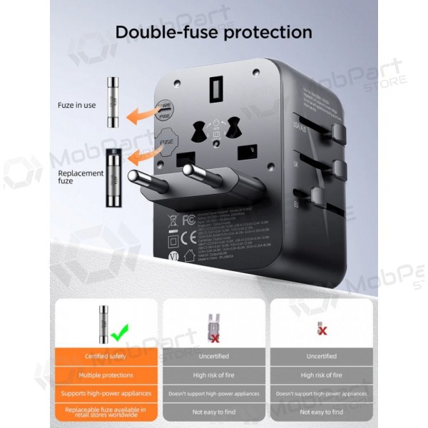 Universal kelioninis carregador Joyroom JR-TCW01 3xUSB-A/USB-C preto