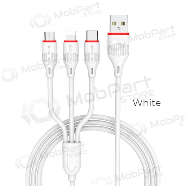 USB cabo Borofone BX17 3in1 microUSB-Lightning-Type-C (branco)