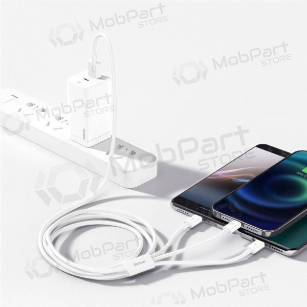 Cabo Baseus Superior USB - microUSB+Lightning+Type-C 3.5A 1.5m (branco) CAMLTYS-02 Cabo Baseus Superior USB - microUSB+Lightning+Type-C 3.5A 1.5m (branco) CAMLTYS-02