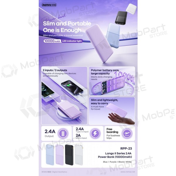 Bateria externa Power Bank Remax RPP-23 12W 10000mAh preto