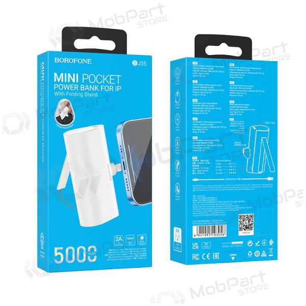Bateria externa Power Bank Borofone BJ35 Lightning 5000mAh branco Bateria externa Power Bank Borofone BJ35 Lightning 5000mAh branco