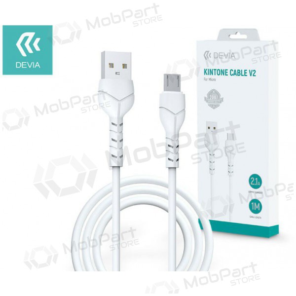 USB cabo Devia Kintone microUSB 1.0m (branco) 5V 2.1A