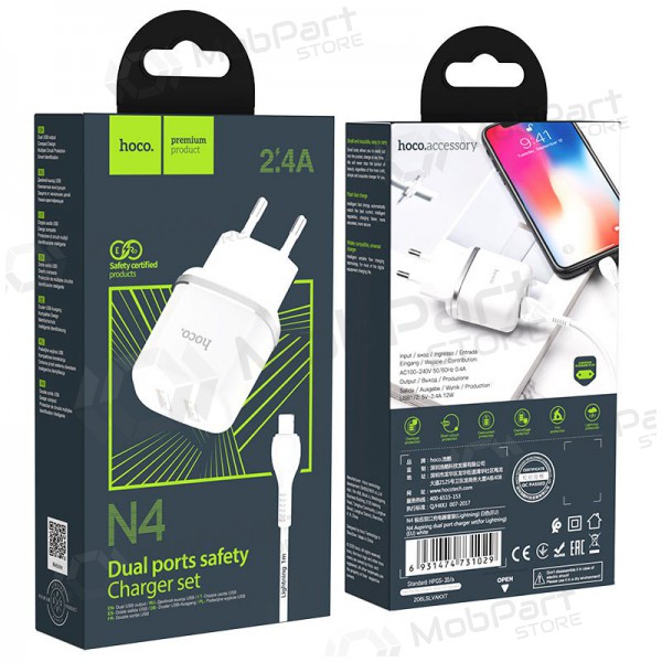 Carregador Hoco N4 X 2 USB  jungtimis + Lightning (2.4A) (branco)