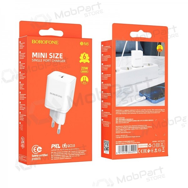 Carregador buitinis Borofone BN6 Type-C PD+QC3.0 20W, branco