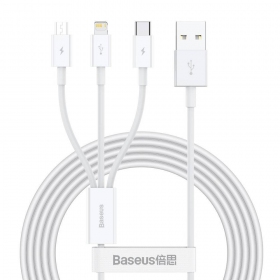Cabo Baseus Superior USB - microUSB+Lightning+Type-C 3.5A 1.5m (branco) CAMLTYS-02