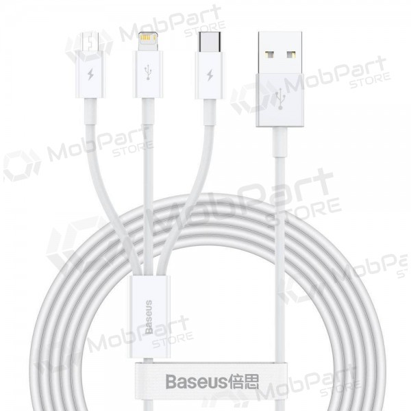 Cabo Baseus Superior USB - microUSB+Lightning+Type-C 3.5A 1.5m (branco) CAMLTYS-02 Cabo Baseus Superior USB - microUSB+Lightning+Type-C 3.5A 1.5m (branco) CAMLTYS-02