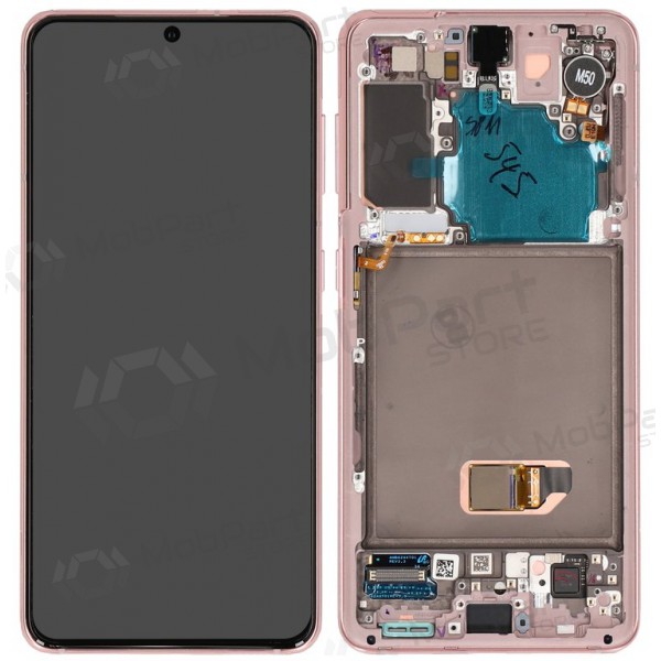 Ekranas Samsung G991 S21 5G su lietimui jautriu stikliuku e rėmeliu Phantom Pink original (service pack)