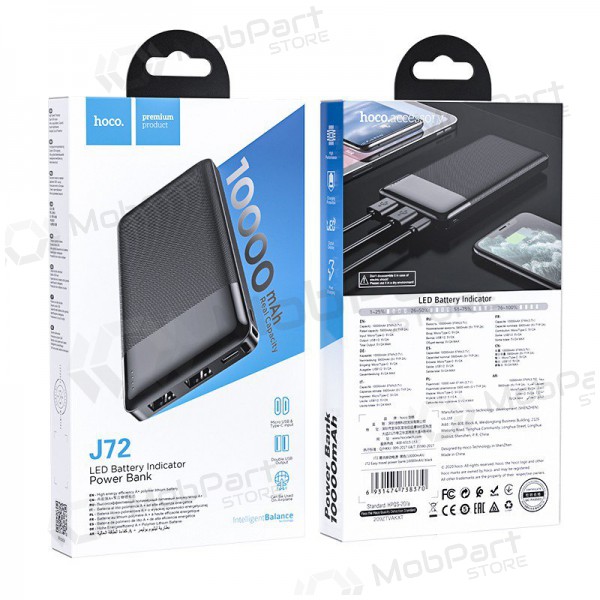 Bateria externa Power Bank Hoco J72 10000mAh preto Bateria externa Power Bank Hoco J72 10000mAh preto