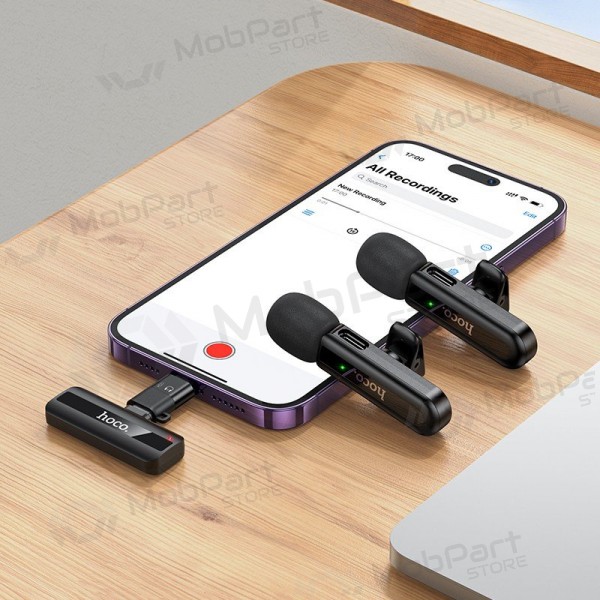 Belaidžių mikrofonų rinkinys Hoco L20A USB-C/Lightning preto