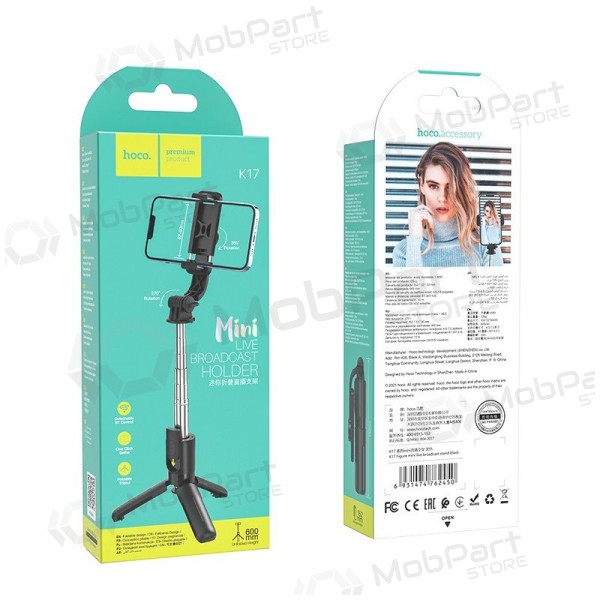 Bastão de selfie Hoco K17 Mini su trikojo funkcija preto