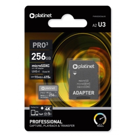 Cartão de memória Platinet MicroSD 256GB (class10 UHS-III 90MB/S) + SD Adaptador