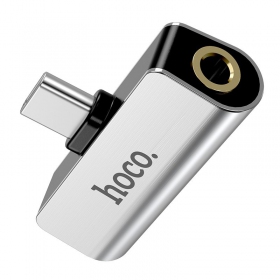 Adaptador Hoco LS26 iš Type-C į Type-C + 3,5mm (prata)