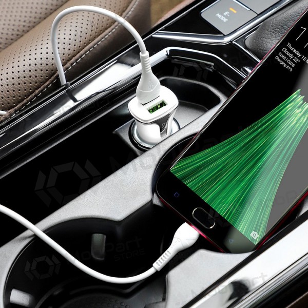 Carregador automobilinis Hoco Z31 Quick Charge 3.0 (3.4A) x 2 USB + microUSB (branco)