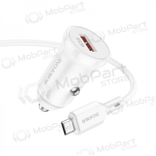 Carregador automobilinis Borofone BZ18 Quick Charge 3.0 18W + MicroUSB (branco)