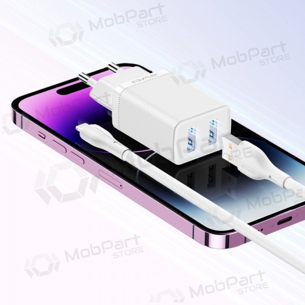 Carregador Awei C15L-EU 2xUSB-A 10W + USB to Lightning cable branco