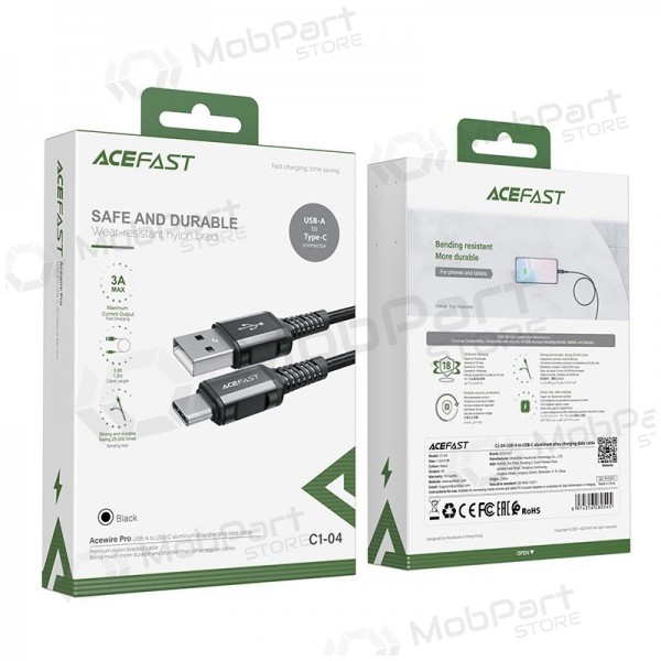 USB cabo Acefast C1-04 USB-A to USB-C 1.2m preto
