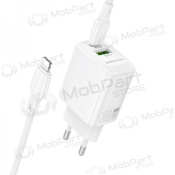 Carregador Borofone BN29 30W USB-C/USB-A + USB-C to Lightning cable 1.0m branco