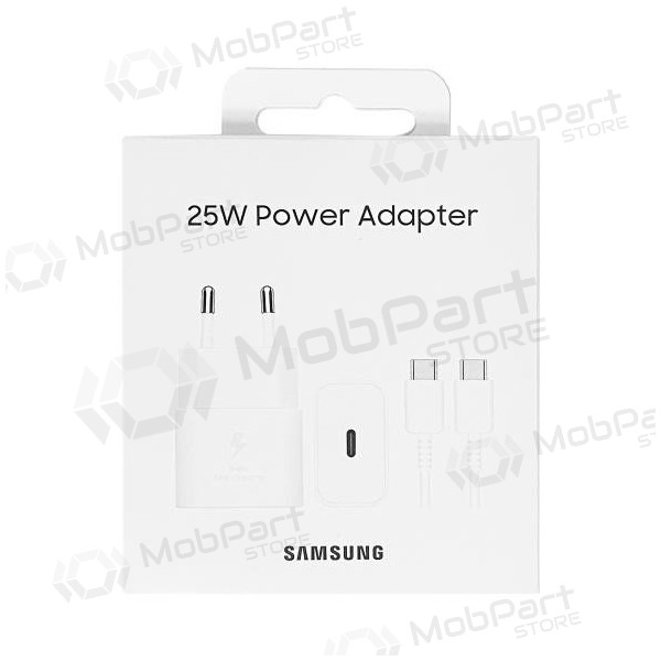 Carregador original Samsung EP-T2510XWEGEU 25W + USB-C cabo na embalagem branco