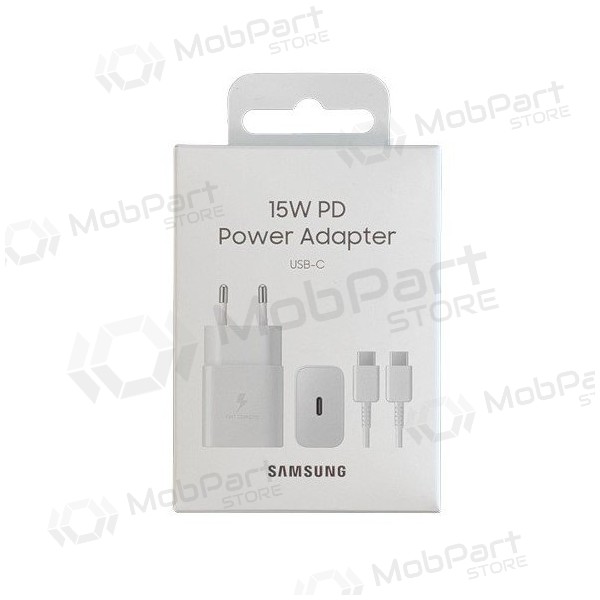 Carregador original Samsung EP-T1510XWEGEU 15W + cabo Type-C 1m na embalagem branco