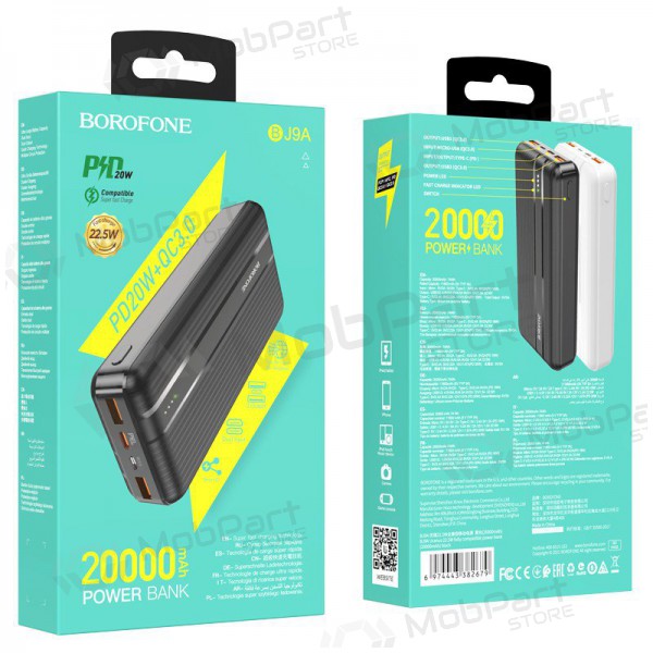 Bateria externa Power Bank Borofone BJ9A Type-C PD+Quick Charge 3.0 (3A) 20000mAh preto Bateria externa Power Bank Borofone BJ9A Type-C PD+Quick Charge 3.0 (3A) 20000mAh preto