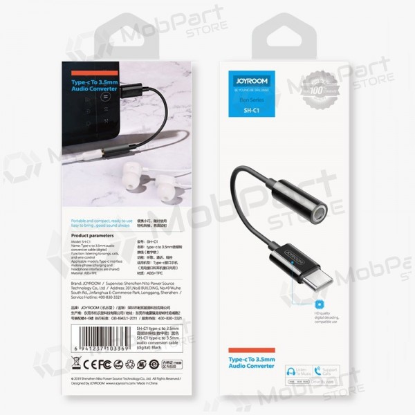 Adaptador de áudio Joyroom SH-C1 USB-C para 3.5 mm preto