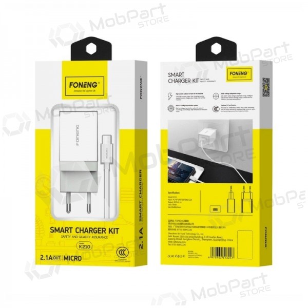 Carregador de telefone Foneng K210 10 W USB-A MicroUSB branco