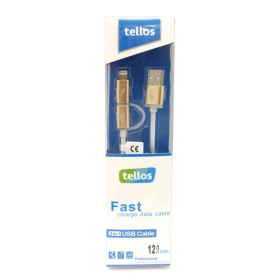 USB cabo Tellos TPE 2in1 microUSB - Lightning (dourado) 1.2m