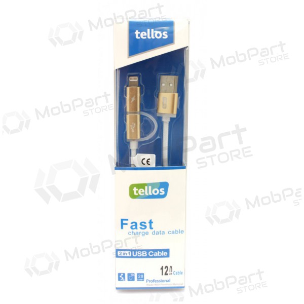 USB cabo Tellos TPE 2in1 microUSB - Lightning (dourado) 1.2m